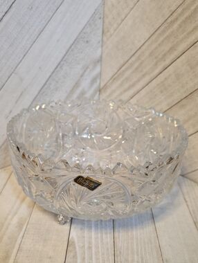 Vintage Violetta Poland Hand Cut 24% Lead Crystal Round Footed Pinwheel Bowl